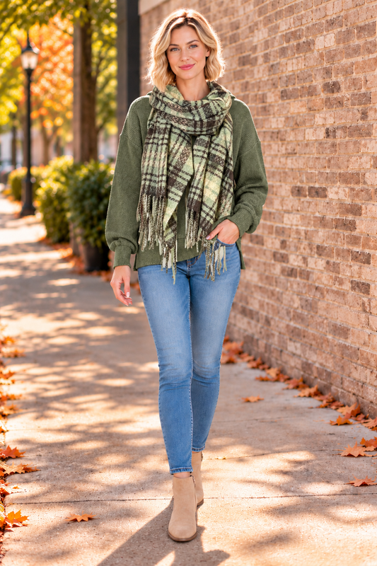 Wrapped Up In You Plaid Scarf – Green