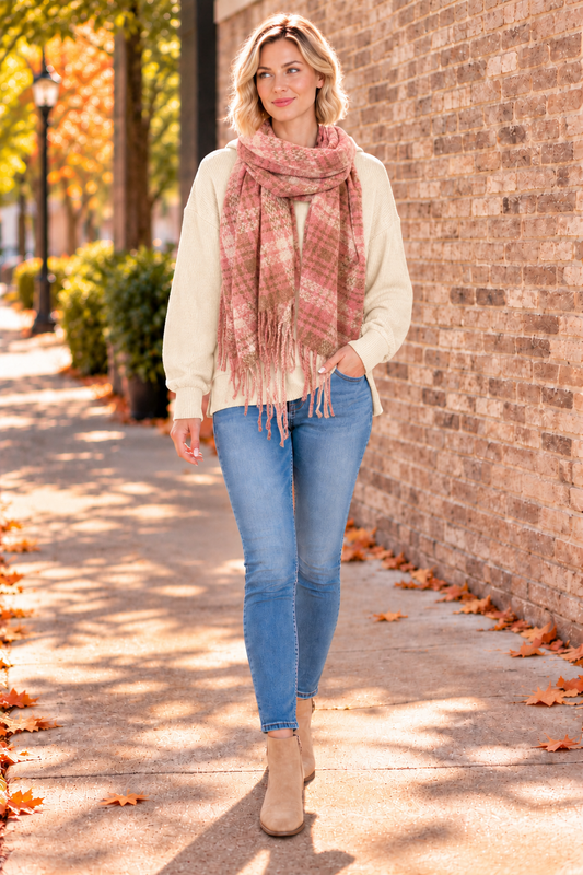 Wrapped Up In You Plaid Scarf – Pink