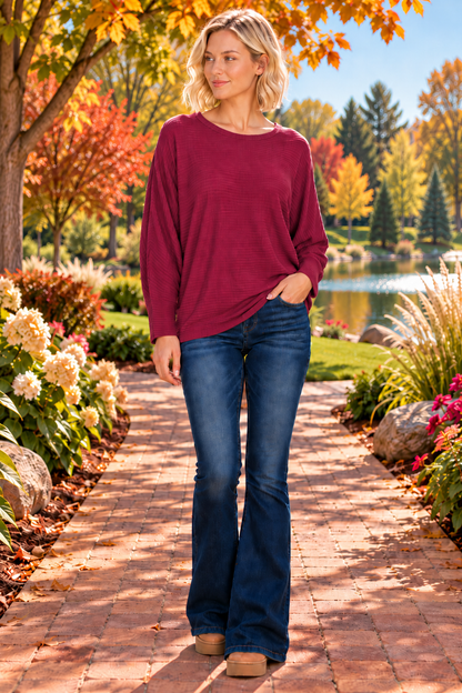 Hometown Beauty Dolman Top - Cabernet