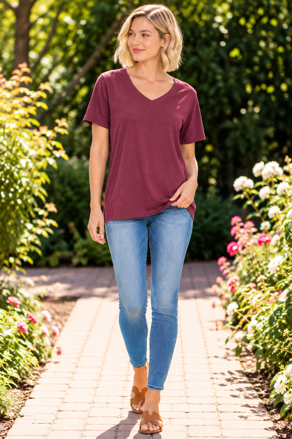 Simple Days Boyfriend Tee - Dark Burgundy