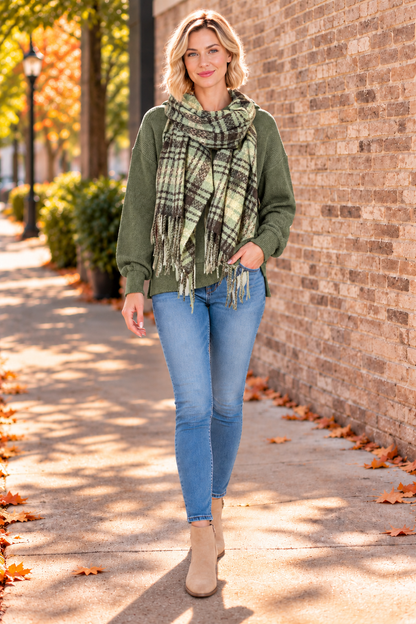 Wrapped Up In You Plaid Scarf – Green