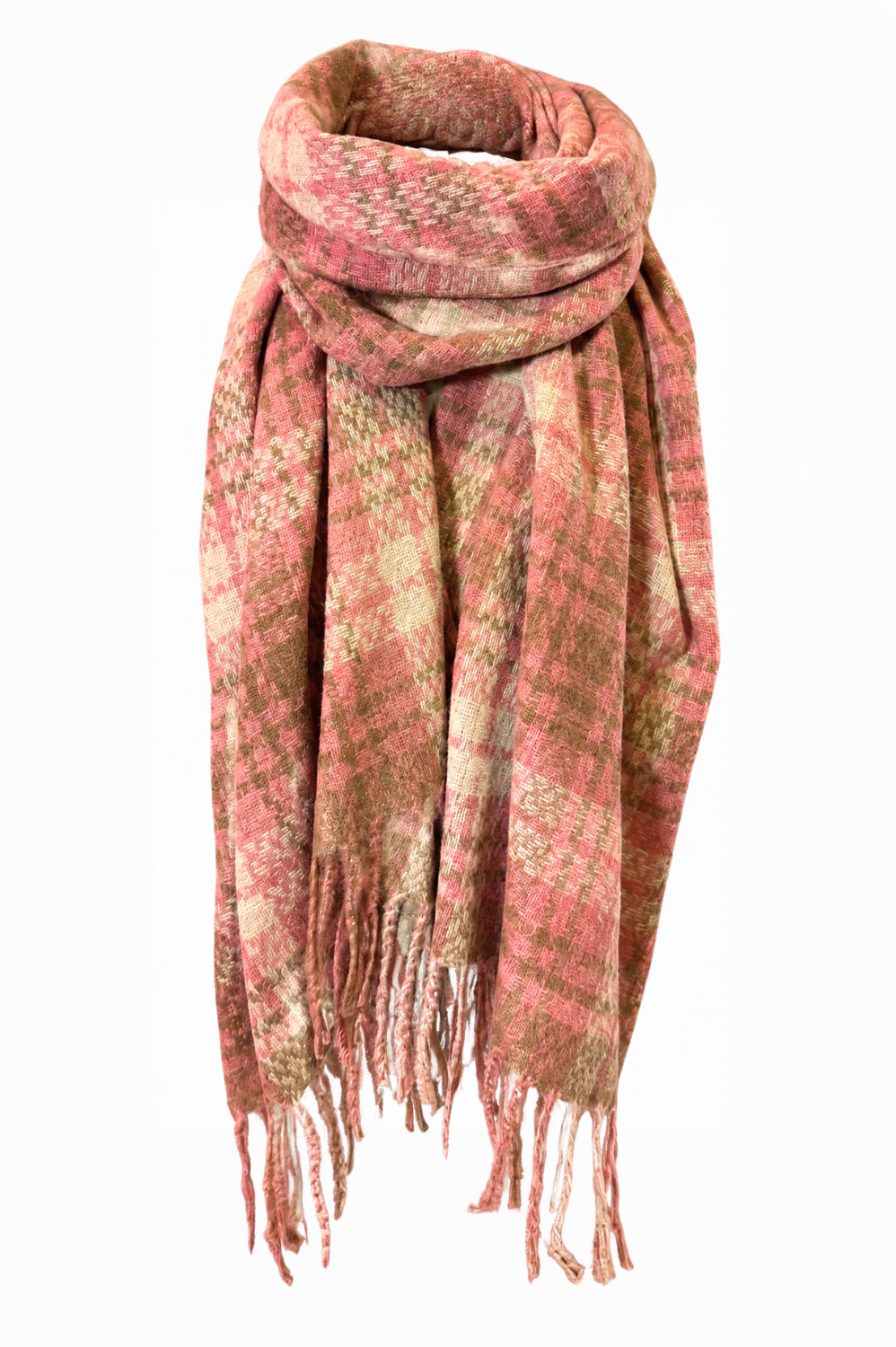 Wrapped Up In You Plaid Scarf – Pink