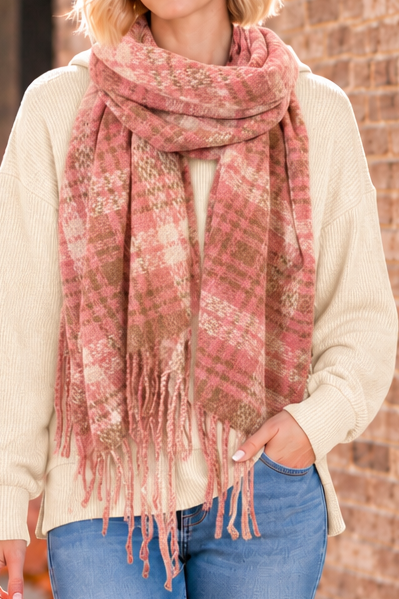 Wrapped Up In You Plaid Scarf – Pink
